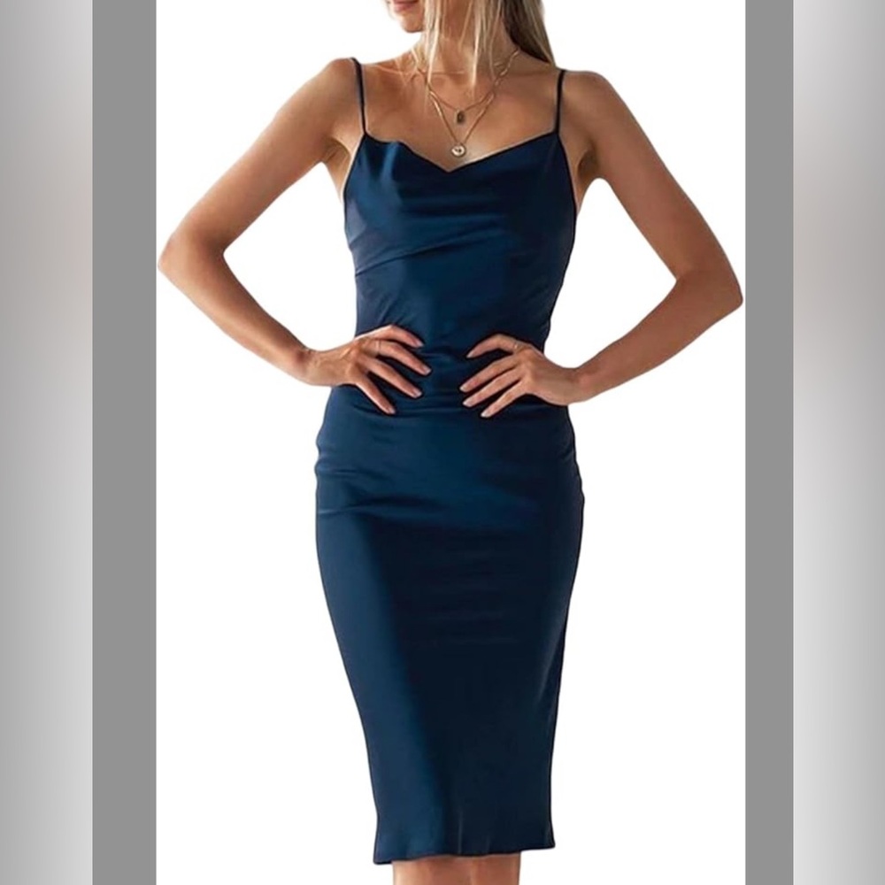 Navy Blue Spaghetti Strap Dress